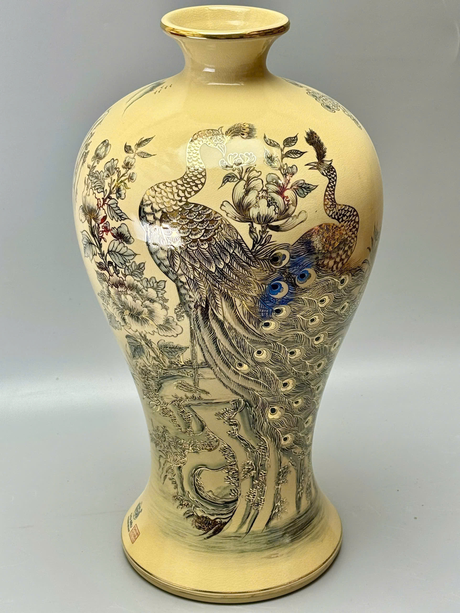 Mai bình thuận buồm xuôi gió công thành danh toại cao 60cm gốm Chu Đậu vẽ vàng 24k