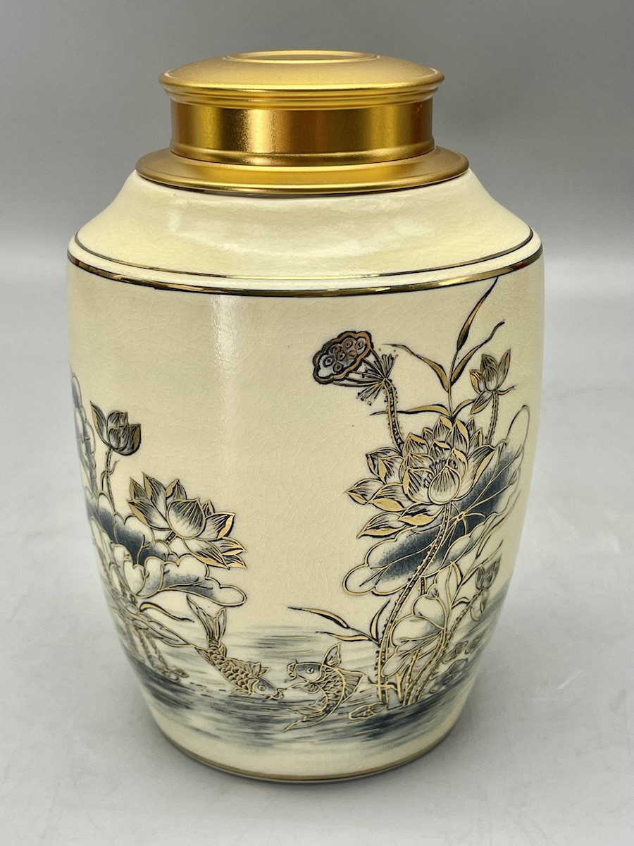 Hộp Đựng Trà Hoạ Tiết Hoa Sen H18 Gốm Chu Đậu Vẽ Vàng