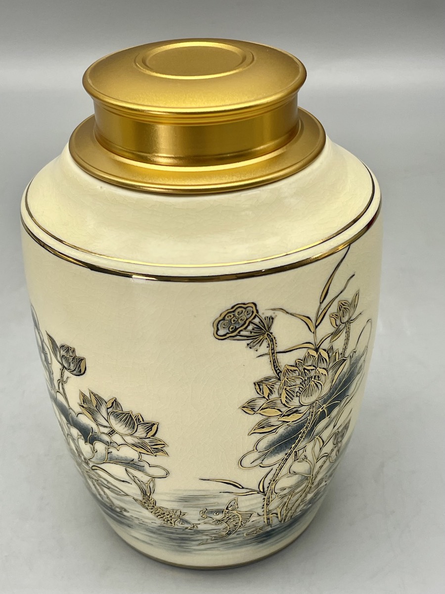 Hộp Đựng Trà Hoạ Tiết Hoa Sen H18 Gốm Chu Đậu Vẽ Vàng