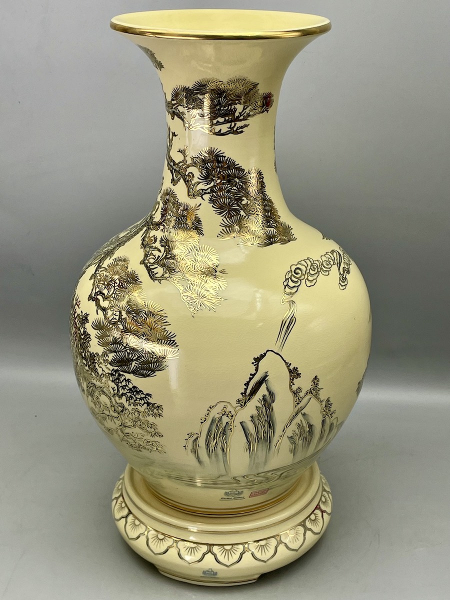 Bình Phú Quý Tùng Hạc H50 Gốm Chu Đậu Vẽ Vàng