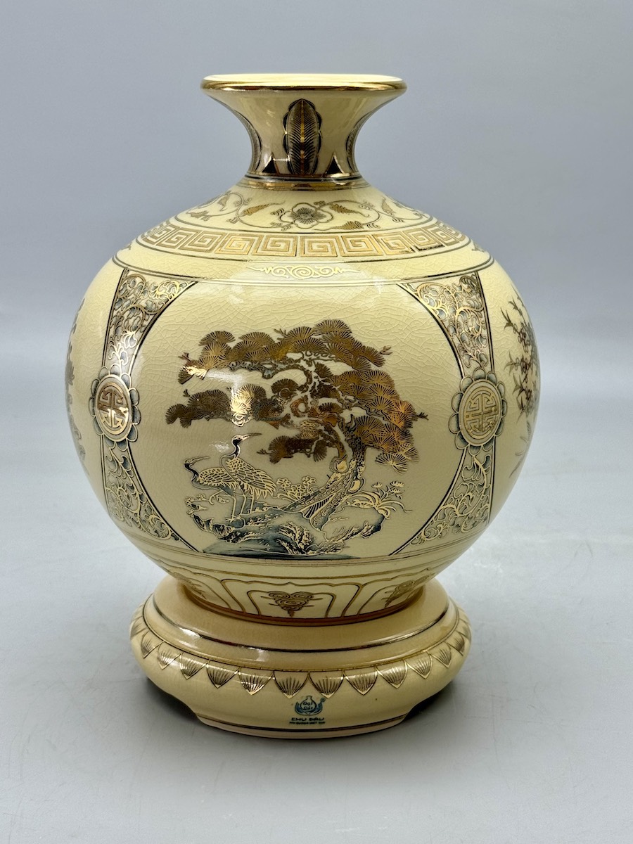 Bình Hút Lộc Tứ Cảnh H25 Gốm Chu Đậu Vẽ Vàng