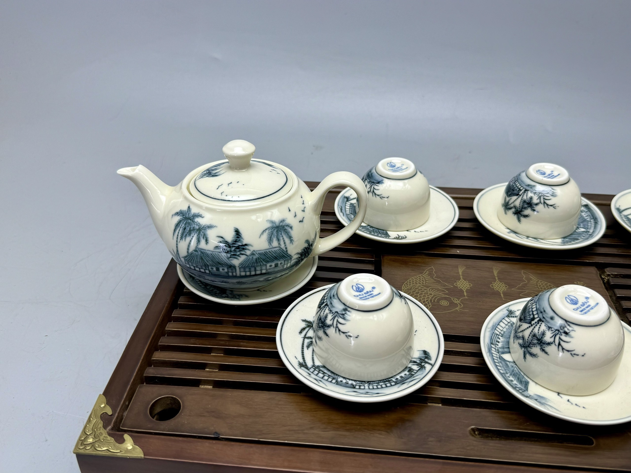 Bộ ấm chén cây dừa gốm chu đậu truyền thống