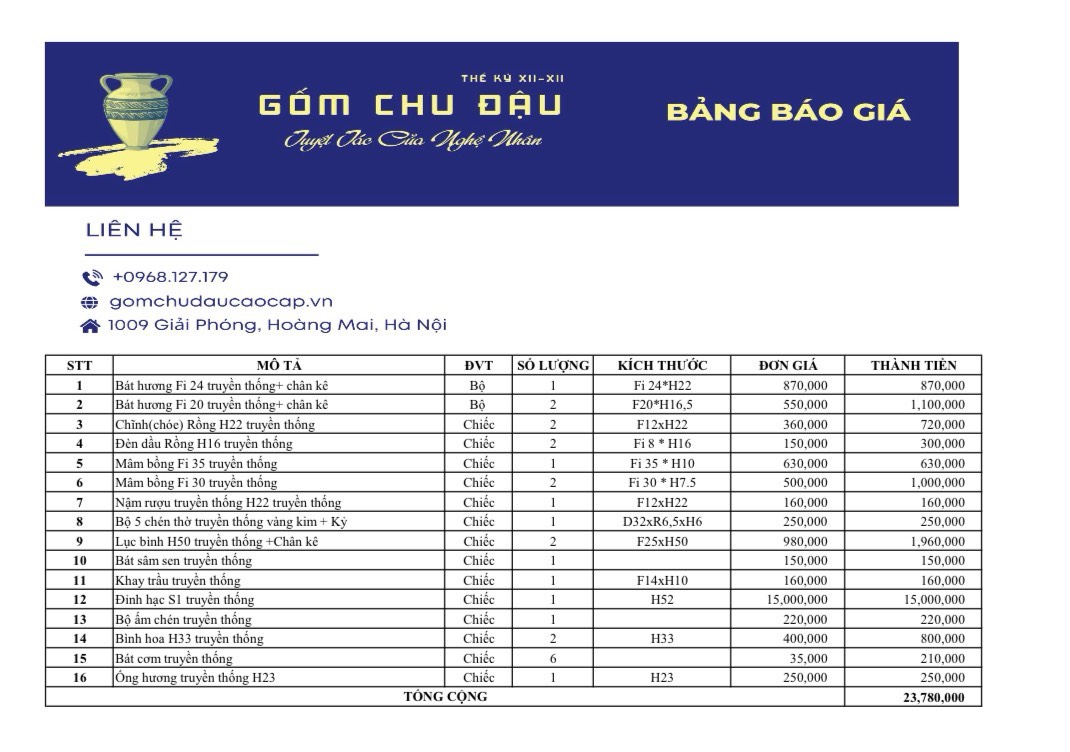 Set Vip đồ thờ hoa sen đỉnh hạc gốm chu đậu truyền thống