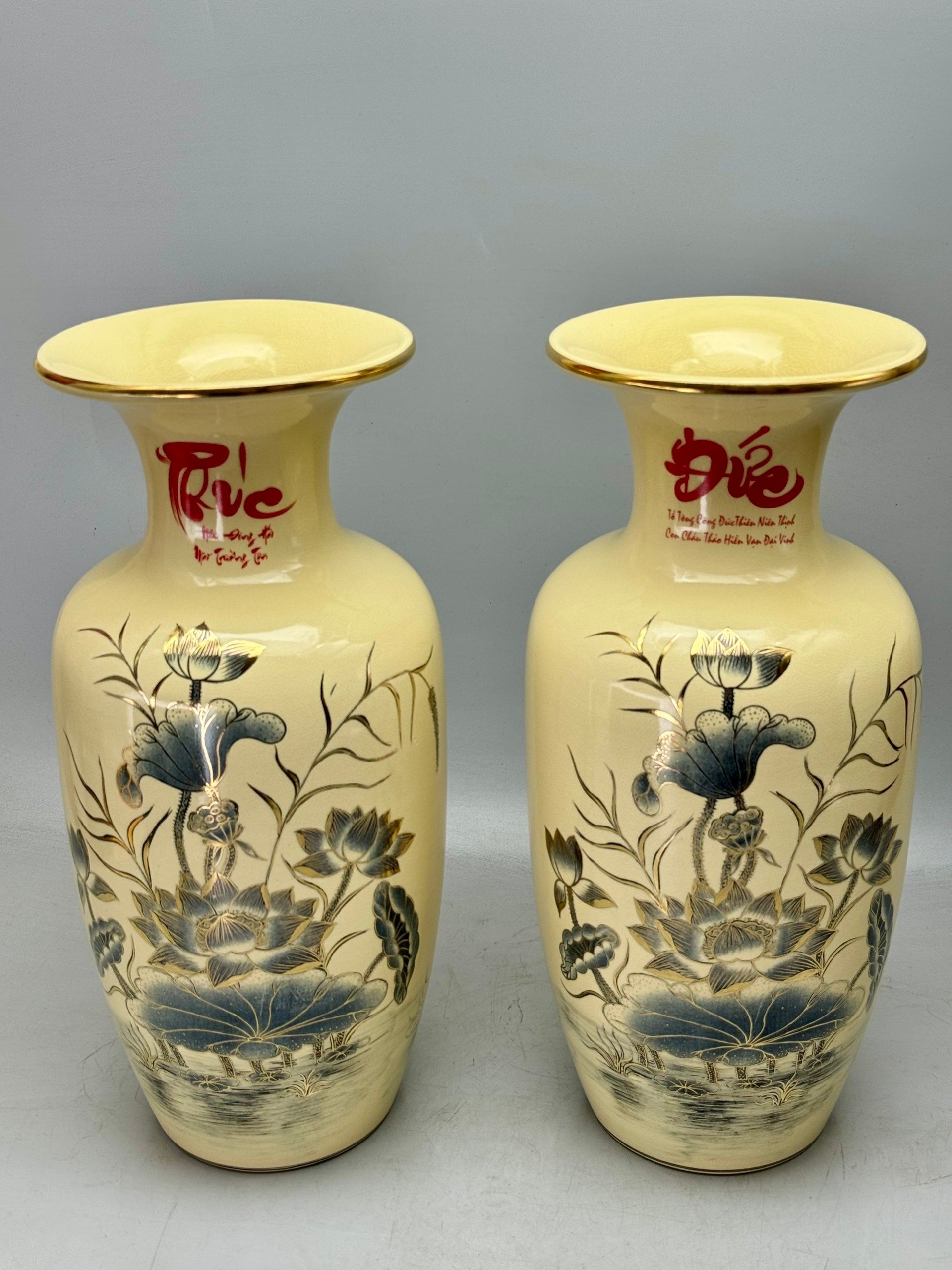 Set Vip bộ đồ thở đỉnh hạc vẽ vàng 24k gốm Chu Đậu