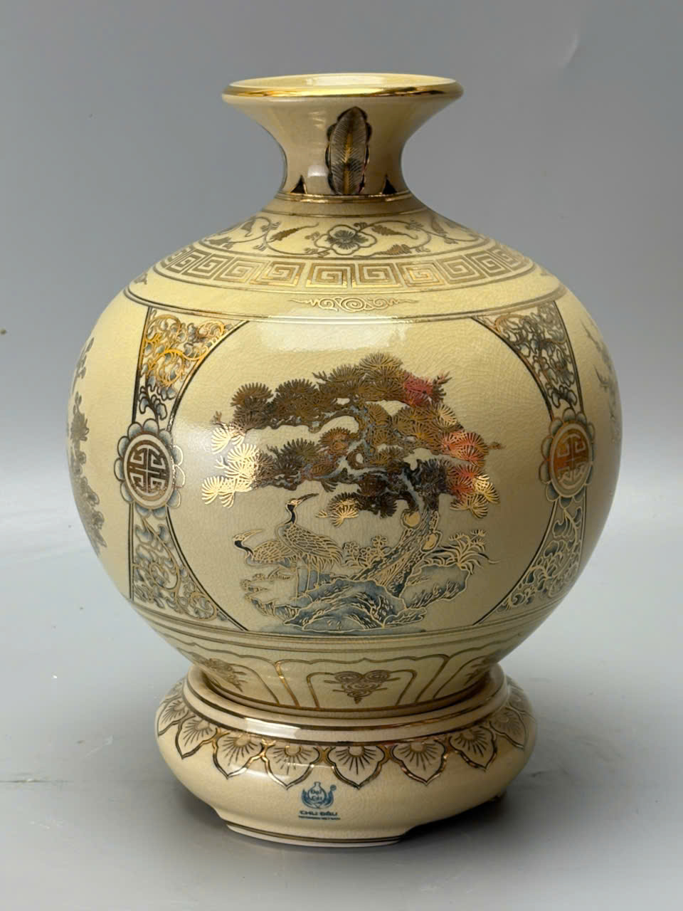 Bình hút lộc chữ Lộc H35 gốm Chu Đậu vẽ vàng 24k