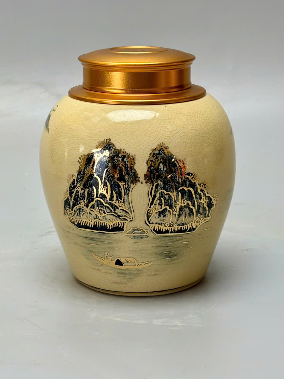 Hộp Đựng Trà Thuận Buồm Xuôi Gió H13 Gốm Chu Đậu Vẽ Vàng