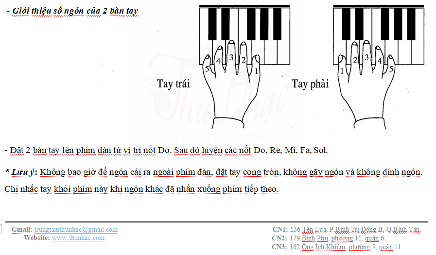 Cách đặt bàn tay trên phím đàn