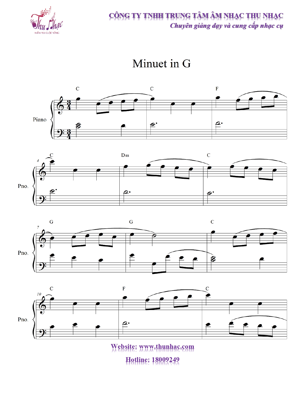  Sheet nhạc Piano "Minute in G"