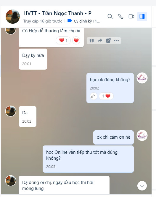 Đánh giá của học viên khi học online 