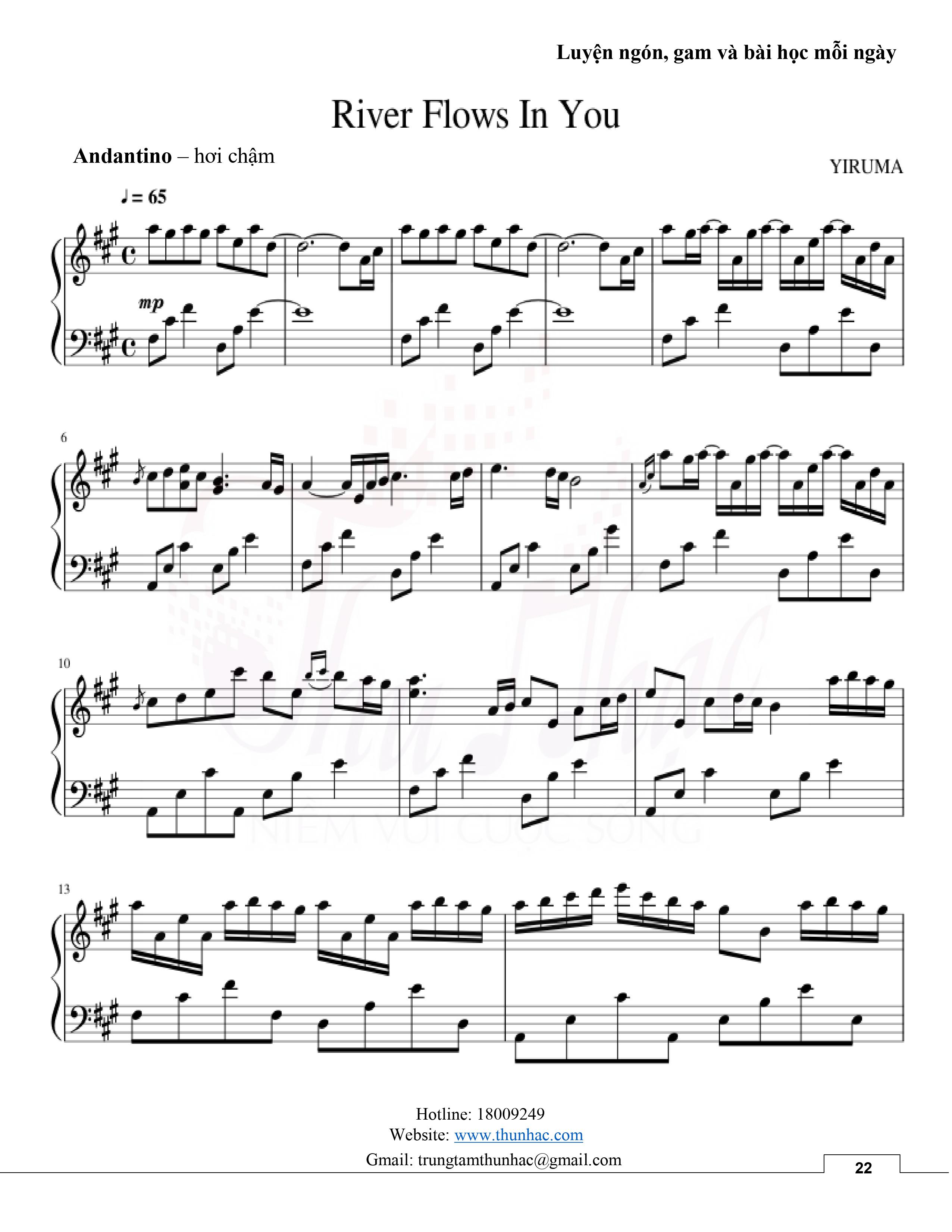  Sheet Piano "River Flows in you"