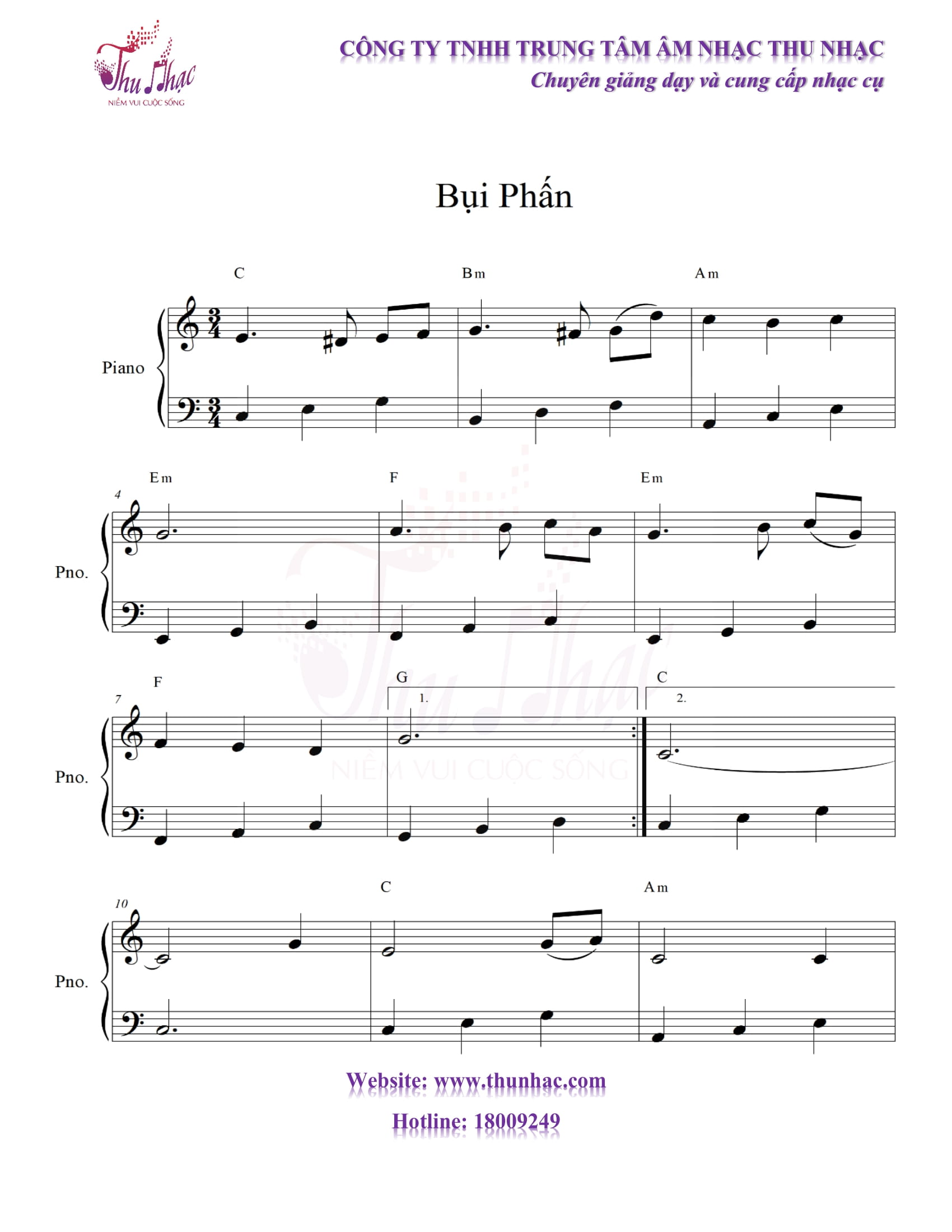 Sheet, nốt nhạc piano Bụi Phấn có lời và hợp âm đầy đủ | THU NHẠC Sheet, Nốt Nhạc Piano Bụi Phấn Có Lời Và Hợp Âm Đầy Đủ | Thu Nhạc