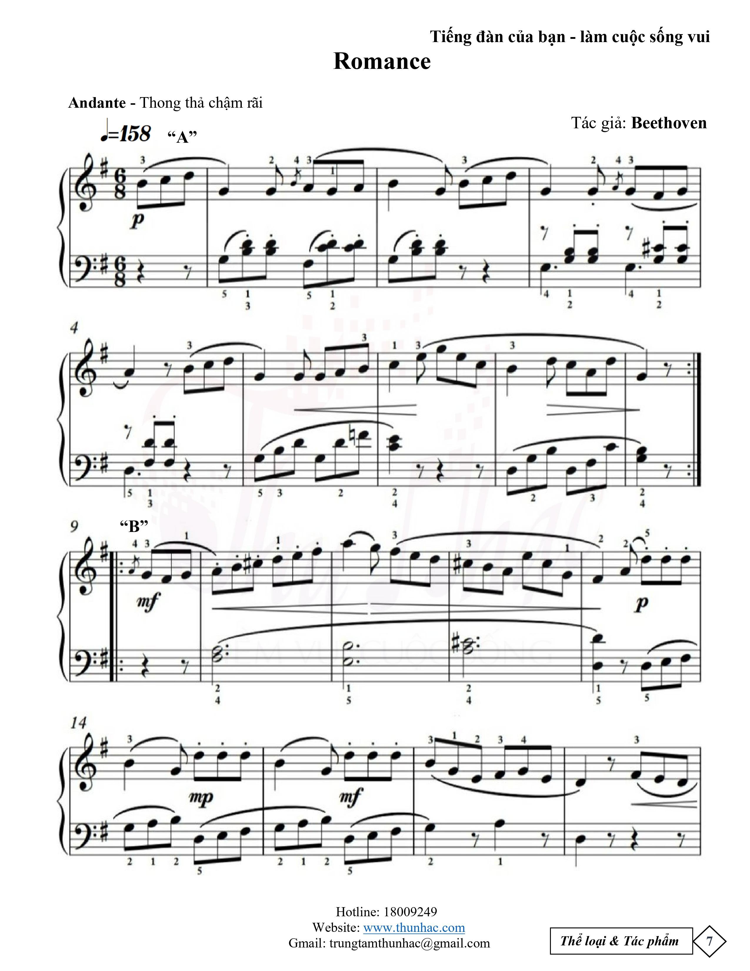 Sheet tác phẩm piano Romance