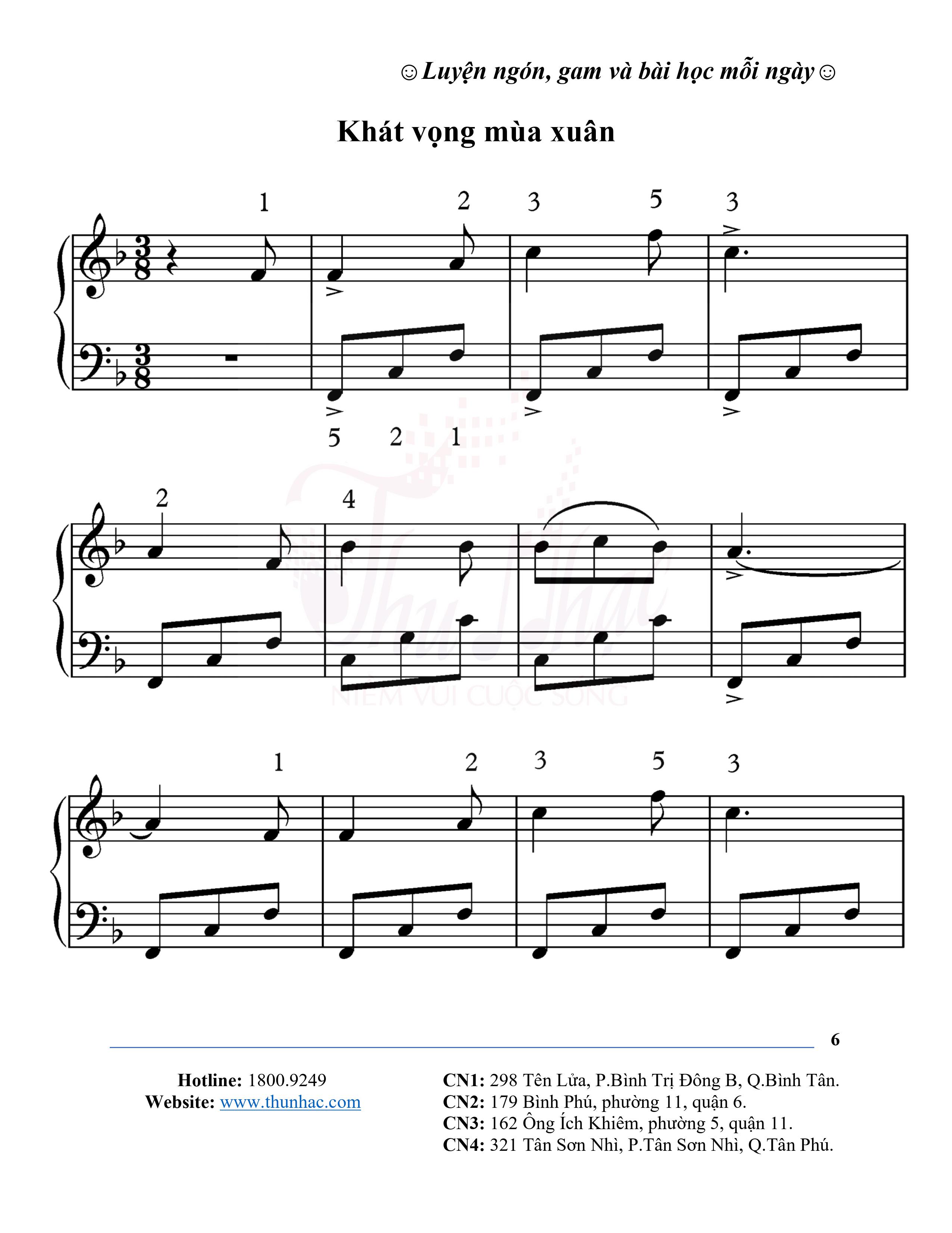 Sheet piano Khát Vọng Mùa Xuân