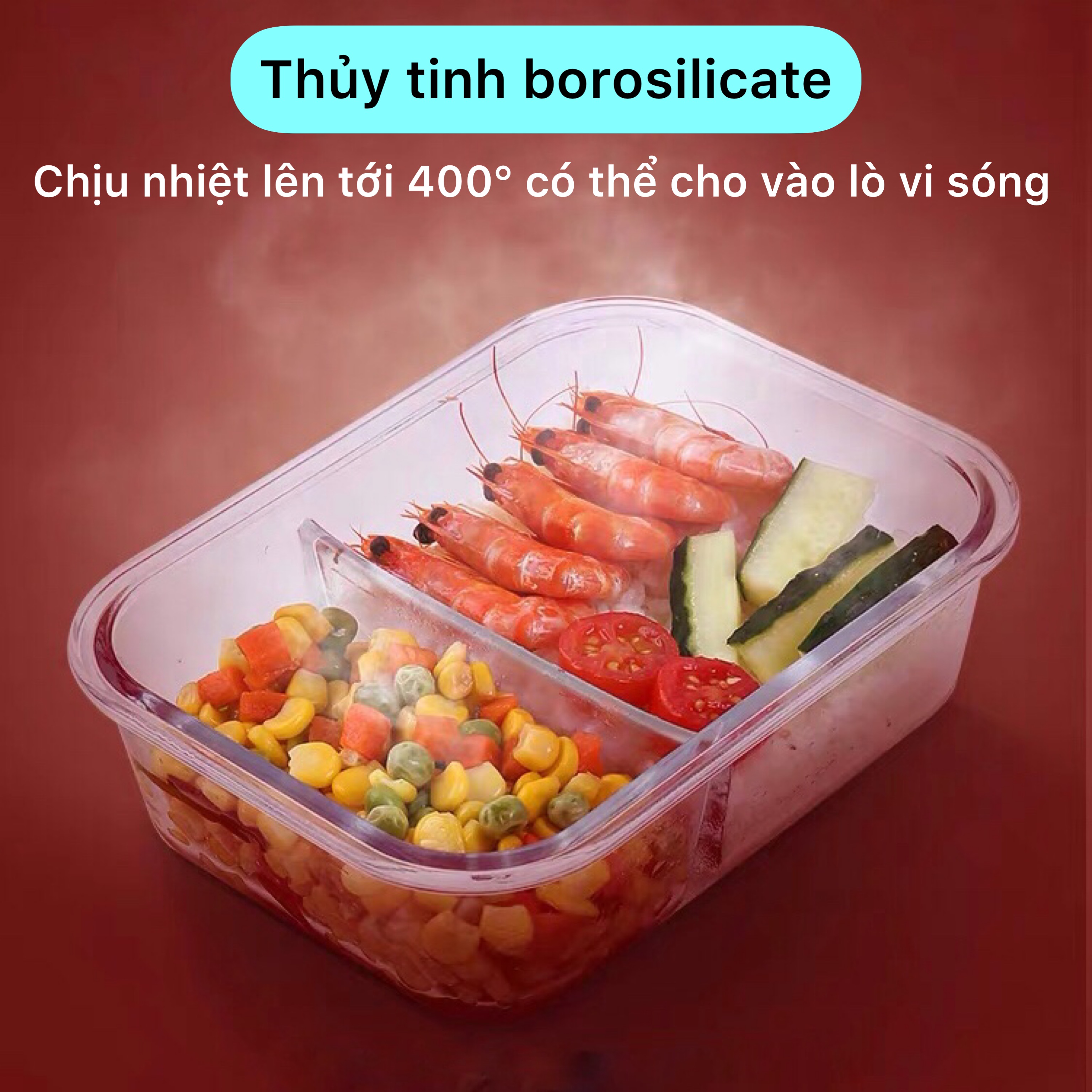 Hộp thủy tinh đựng thực phẩm, thức ăn, cơm văn phòng, có thể cho vào lò vi sóng, tủ lạnh