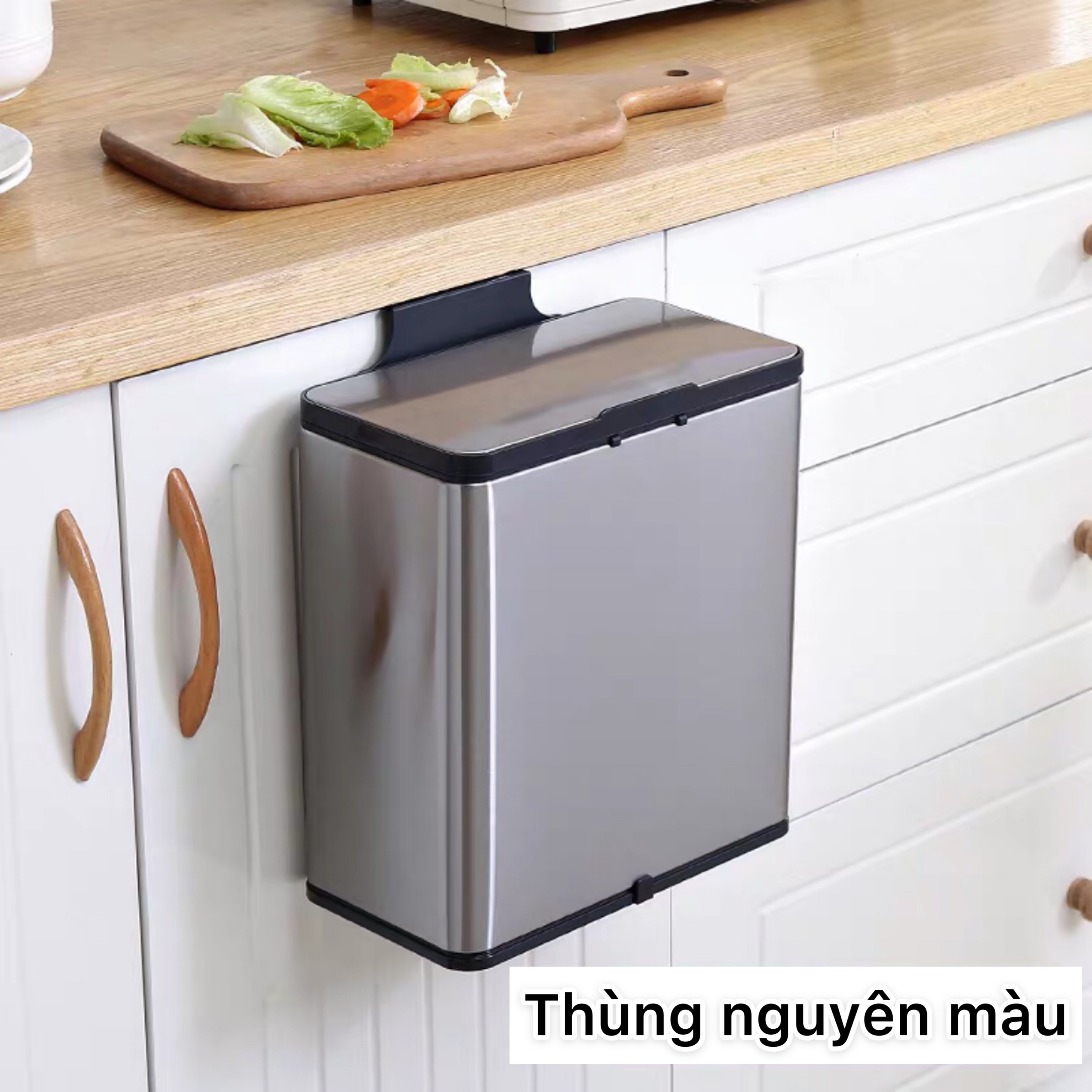 Thùng rác treo tủ inox 304 kèm ngăn để túi đựng rác, thùng rác thông minh nhà bếp , dán tường nhà tắm