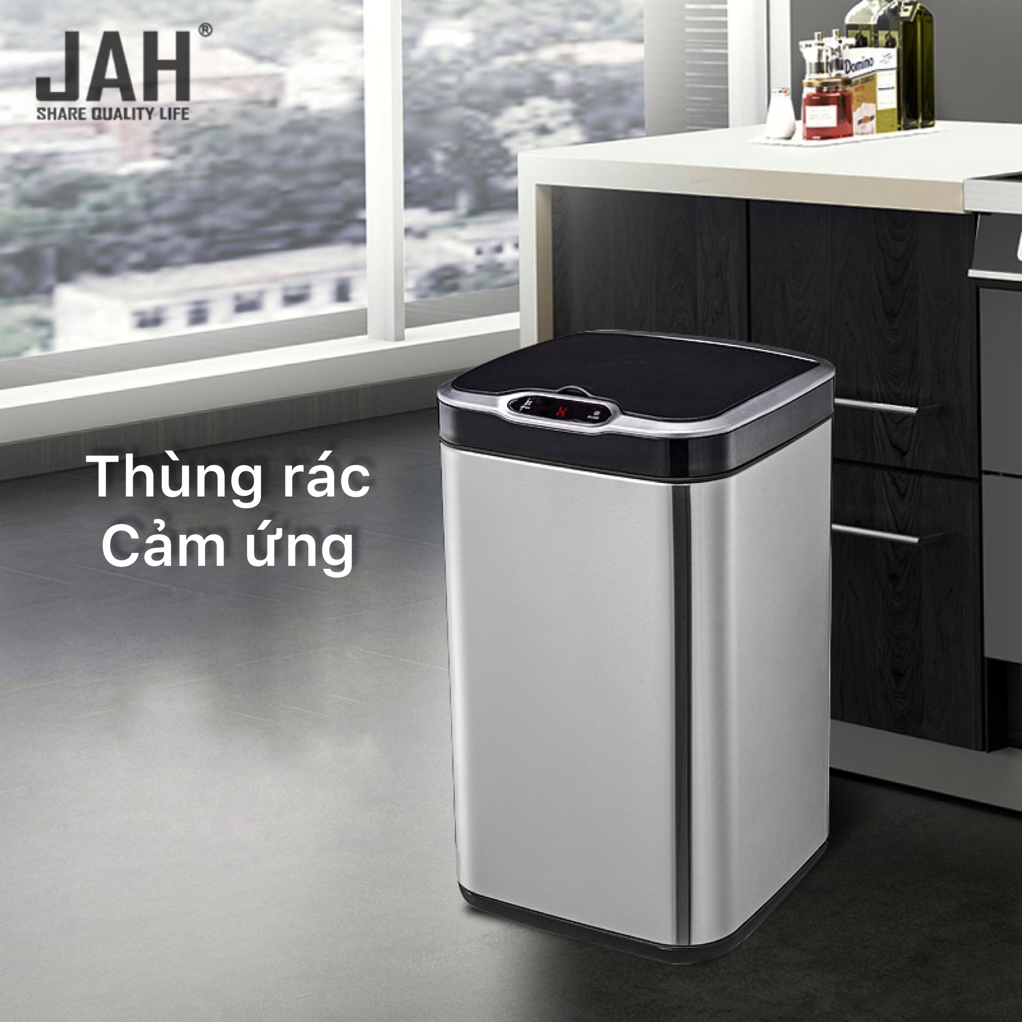 Thùng rác thông minh JAH-13L cảm ứng tự động - Inox 430 cao cấp