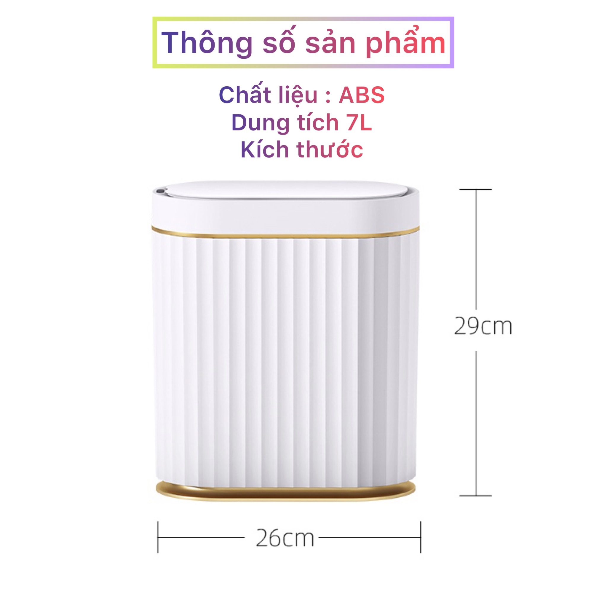 Thùng rác cảm ứng JAH-7L thông minh tự động phong cách quý phái viền vàng sang trọng