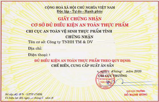 Giấy chứng nhận an toàn thực phẩm