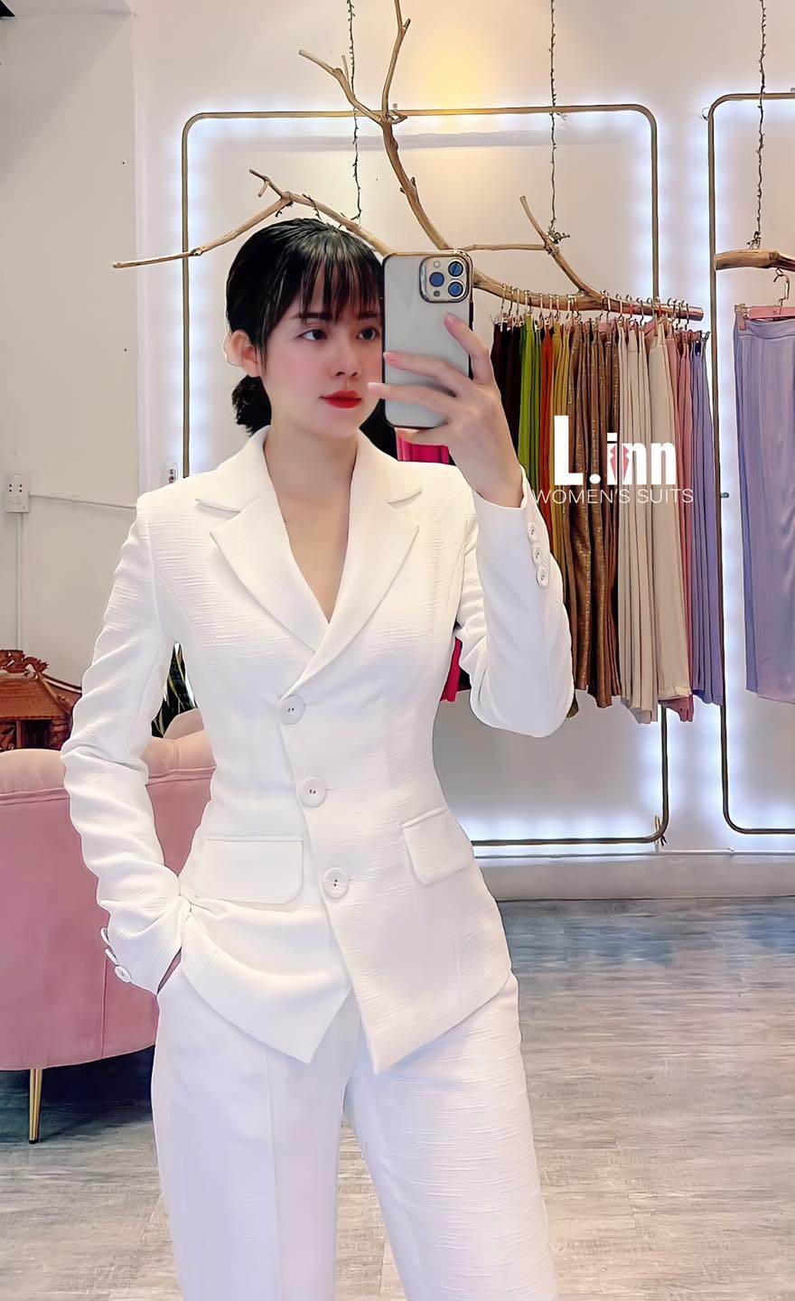 BỘ VEST NỮ  SUIT NỮ TRẮNG VIỀN ĐEN LINN