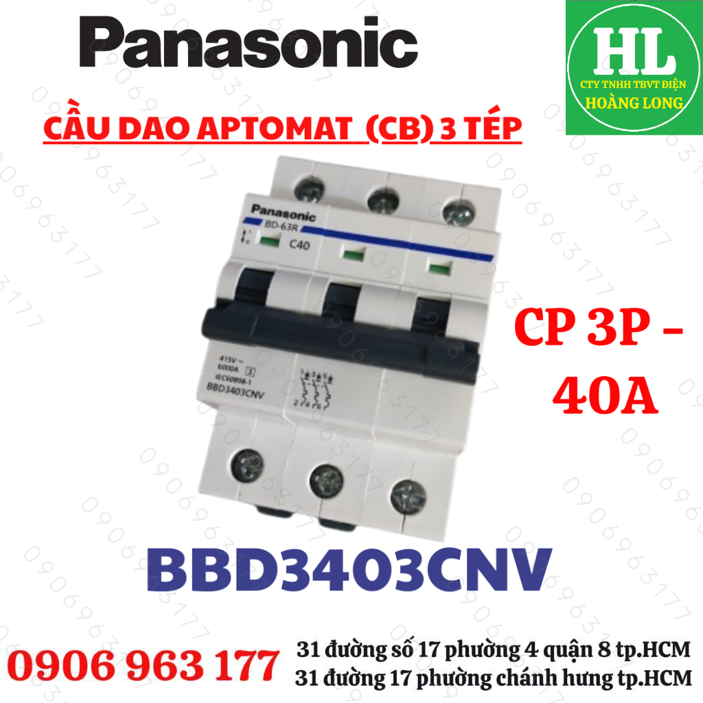 CẦU DAO MCB CB 3P 3 PHA 3P 40A BBD3403CNV PANASONIC CHÍNH HÃNG