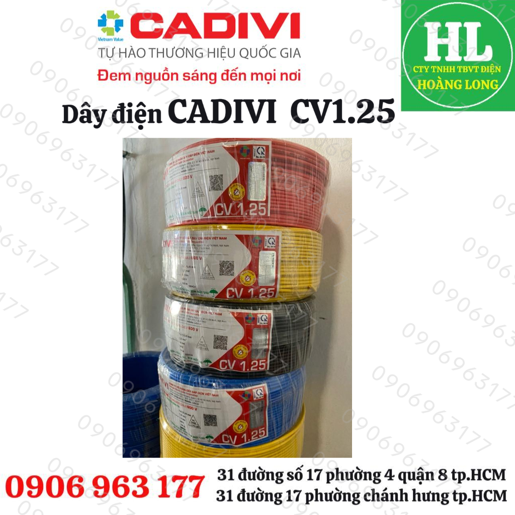 DÂY ĐIỆN CADIVI 1.25 ĐƠN LÕI 7 SỢI CV1.25 (CUỘN 100 MÉT)