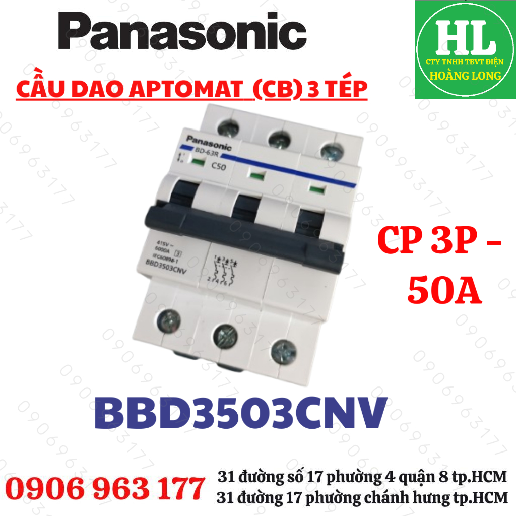 CẦU DAO MCB CB 3P 3 PHA 3P 50A BBD3503CNV PANASONIC CHÍNH HÃNG