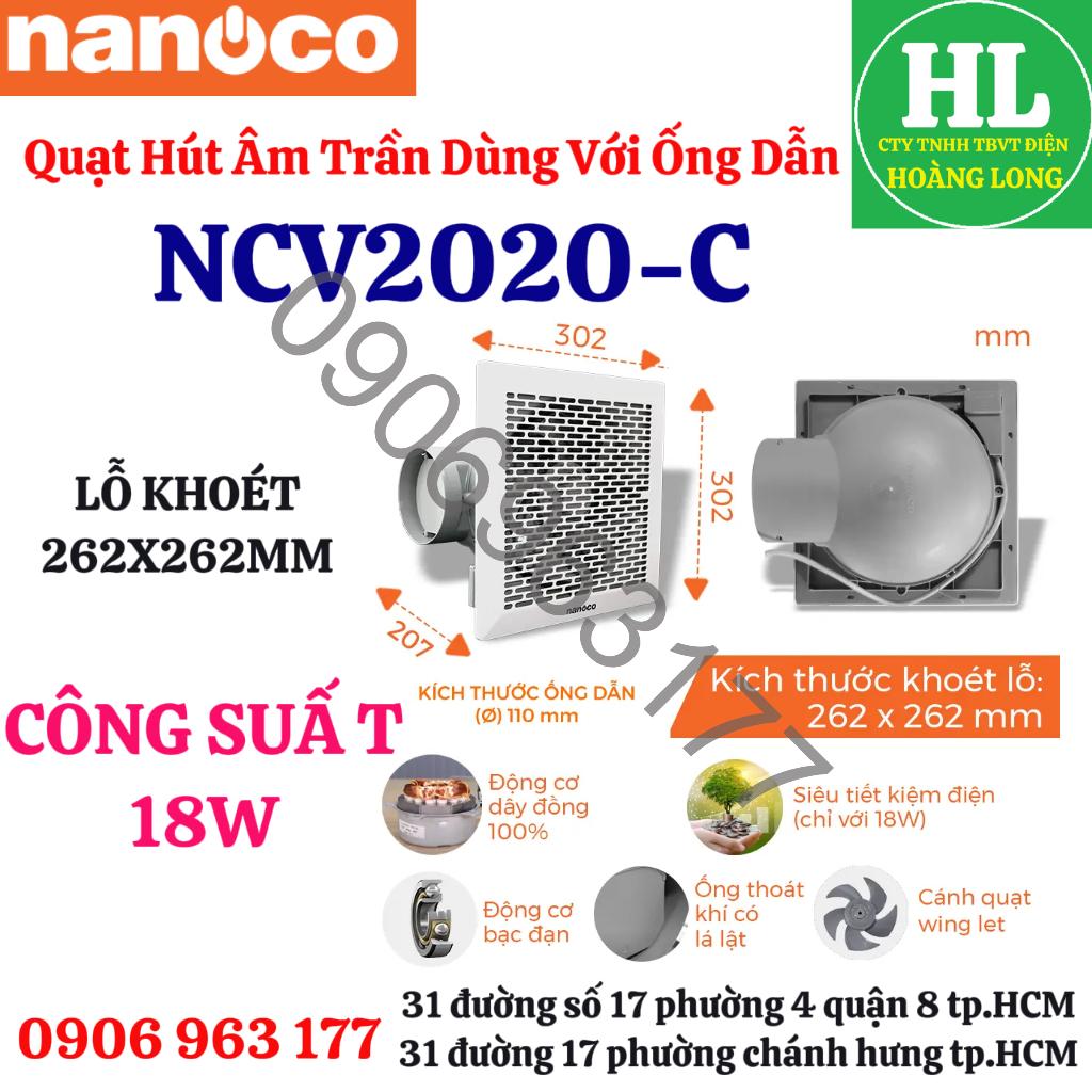 Nanoco - Quạt hút âm trần dùng ống dẫn NCV2020-C 18W, NANOCO