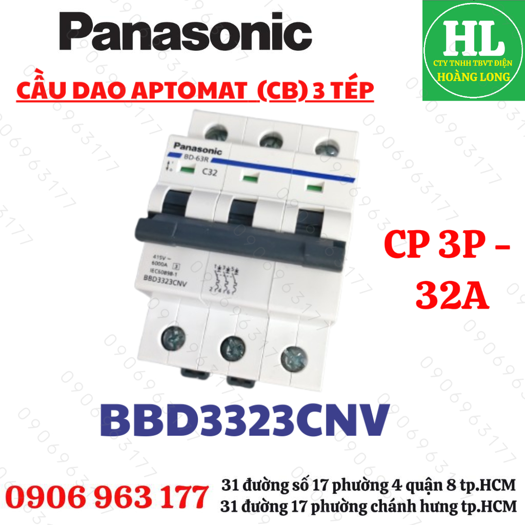 CẦU DAO MCB CB 3P 3 PHA 3P 32A BBD3323CNV PANASONIC CHÍNH HÃNG