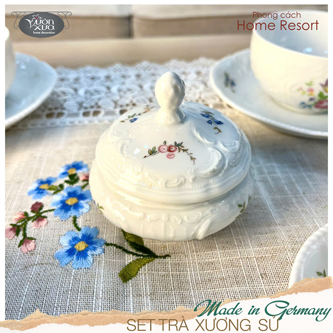 Bộ 4 chén đĩa uống trà, hũ đường sữa, đĩa bánh xương sứ Châu Âu Rosenthal