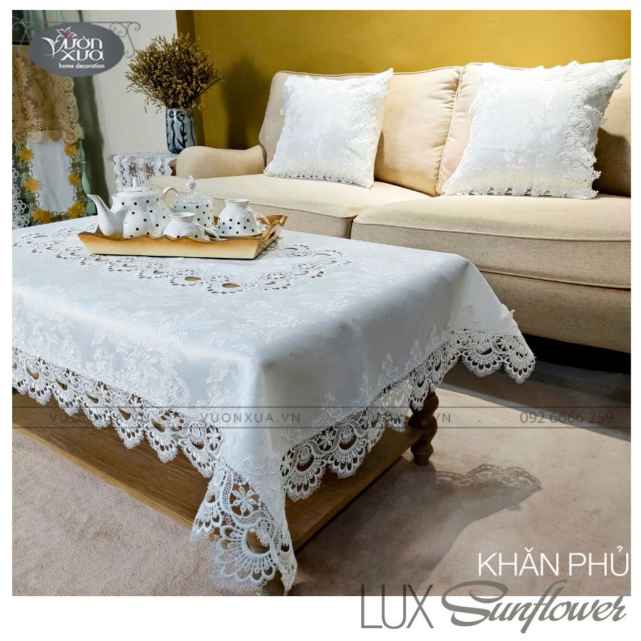 Vỏ gối sofa màu trắng decor phòng khách và bàn trà sofa Vườn Xưa KBSF-45x45cm