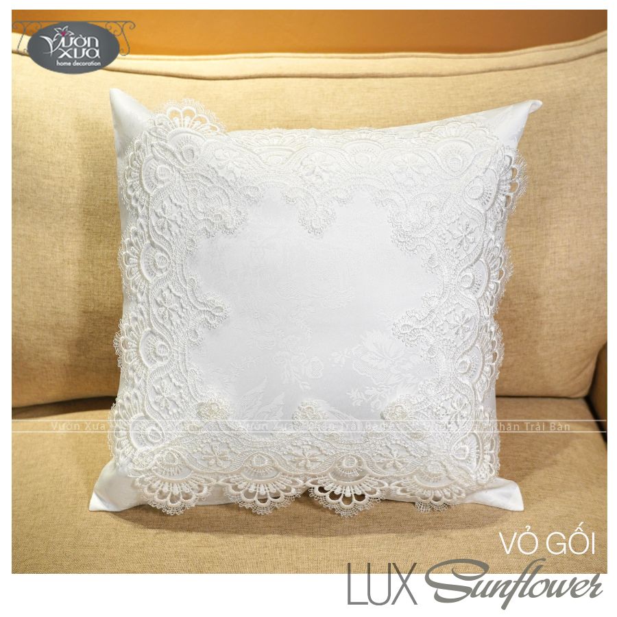 Vỏ gối sofa màu trắng decor phòng khách và bàn trà sofa Vườn Xưa KBSF-45x45cm