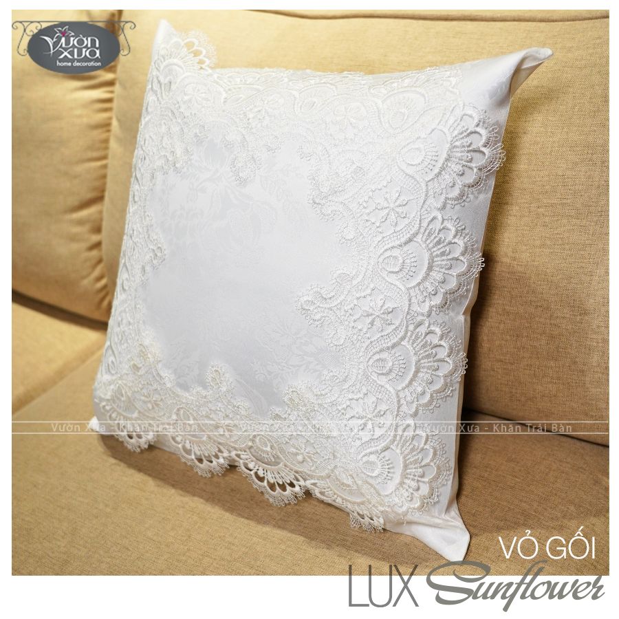 Vỏ gối sofa màu trắng decor phòng khách và bàn trà sofa Vườn Xưa KBSF-45x45cm