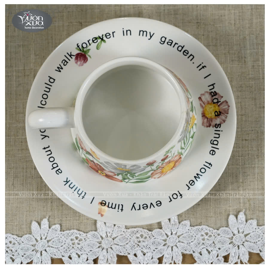 Set 6 tách đĩa uống cafe uống trà ,xương sứ Châu Âu, hoa lá mùa Xuân đẹp thanh lịch