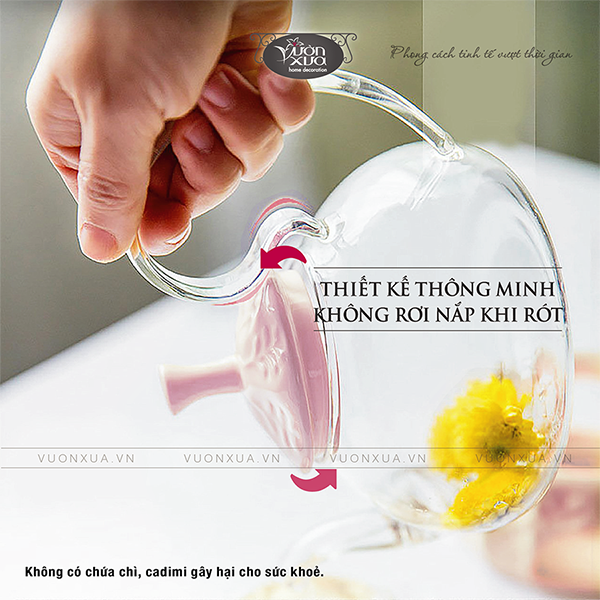 Bộ ấm trà thuỷ tinh chịu nhiệt có đế nến, bộ ấm chén uống trà cao cấp 600ml