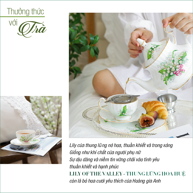 Bộ ấm chén uống trà Anna thung lũng hoa huệ nhà VƯỜN XƯA, trà chiều kiểu Anh, bộ tách cà phê Vintage