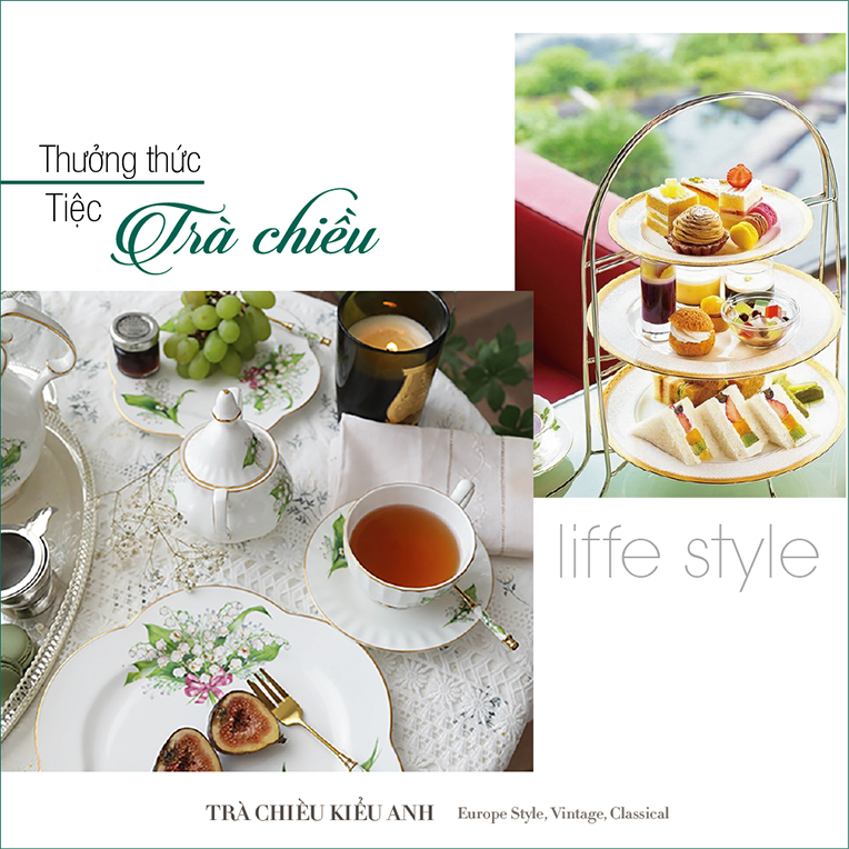 Bộ ấm chén uống trà Anna thung lũng hoa huệ nhà VƯỜN XƯA, trà chiều kiểu Anh, bộ tách cà phê Vintage