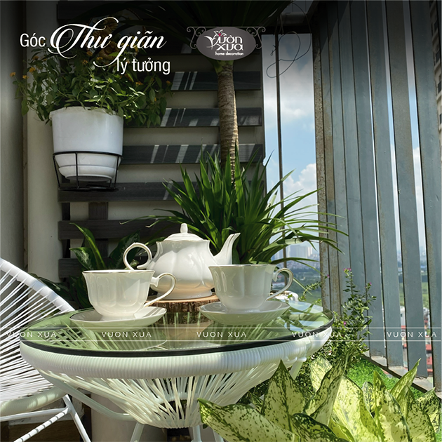 Bộ ấm chén uống trà màu trắng viền vàng nhà VƯỜN XƯA, trà chiều kiểu Anh, bộ tách cà phê Vintage