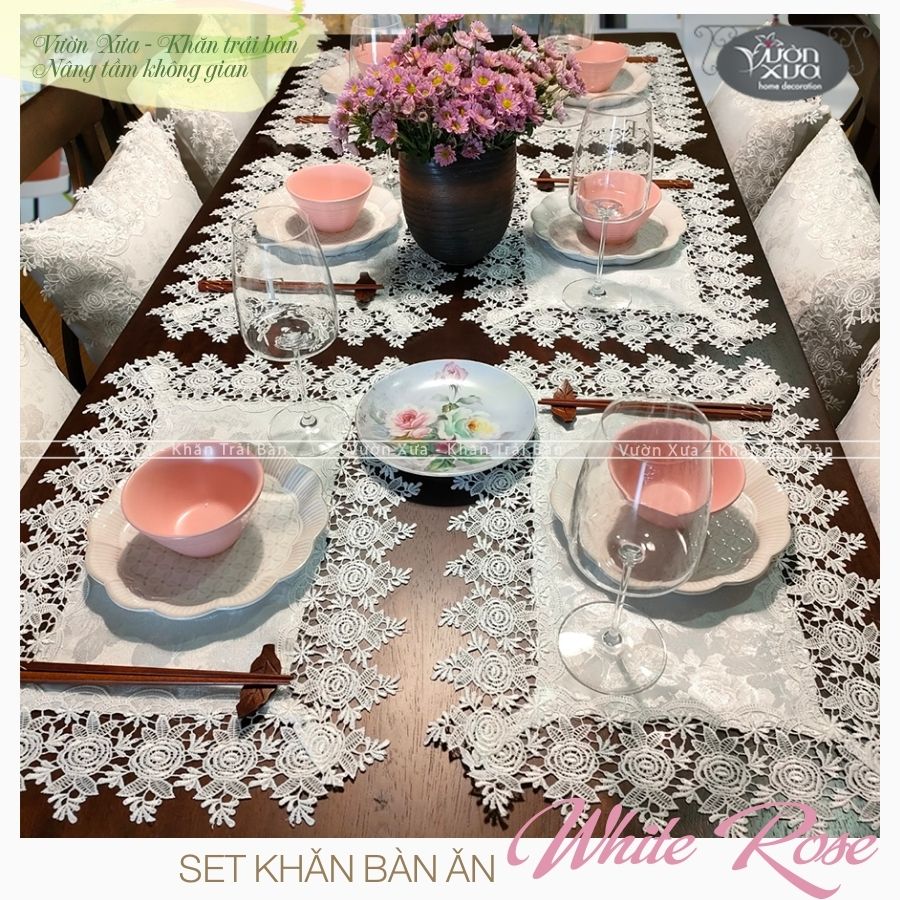 COMBO SALE (6 TẤM LÓT ĐĨA) tấm lót bàn ăn hoa hồng trắng VƯỜN XƯA, KBWR3550_6