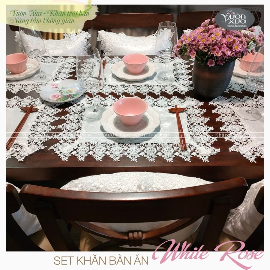 COMBO SALE (6 TẤM LÓT ĐĨA) tấm lót bàn ăn hoa hồng trắng VƯỜN XƯA, KBWR3550_6