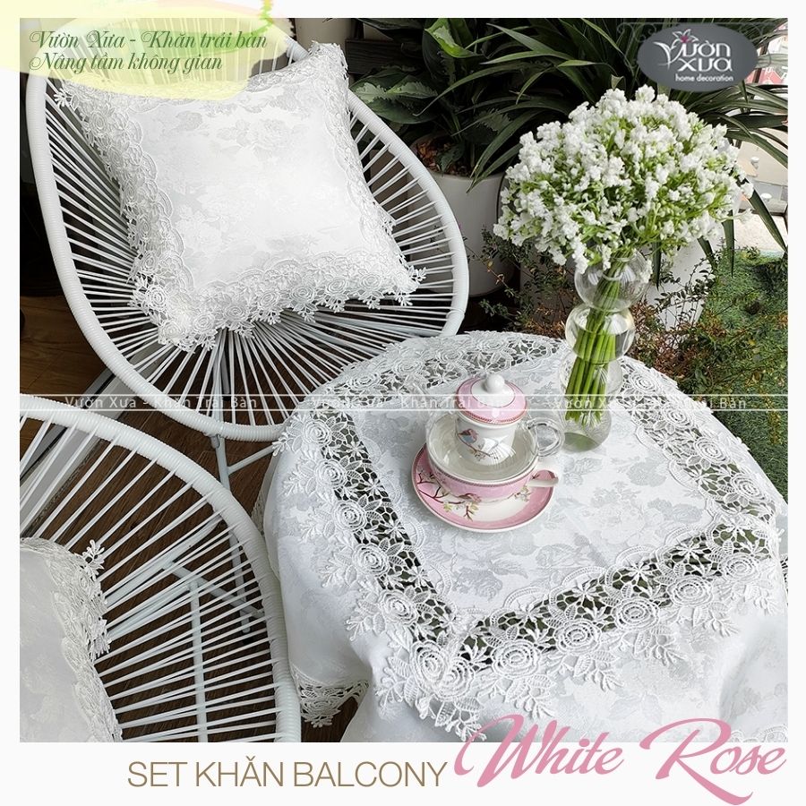 Vỏ gối tựa lưng sofa VƯỜN XƯA, vỏ gối Hoa Hồng trắng đẹp sang trọng KBWR