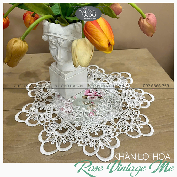 Khăn trải bàn tròn VƯỜN XƯA Hoa Hồng Vintage đẹp thanh lịch KBRVM