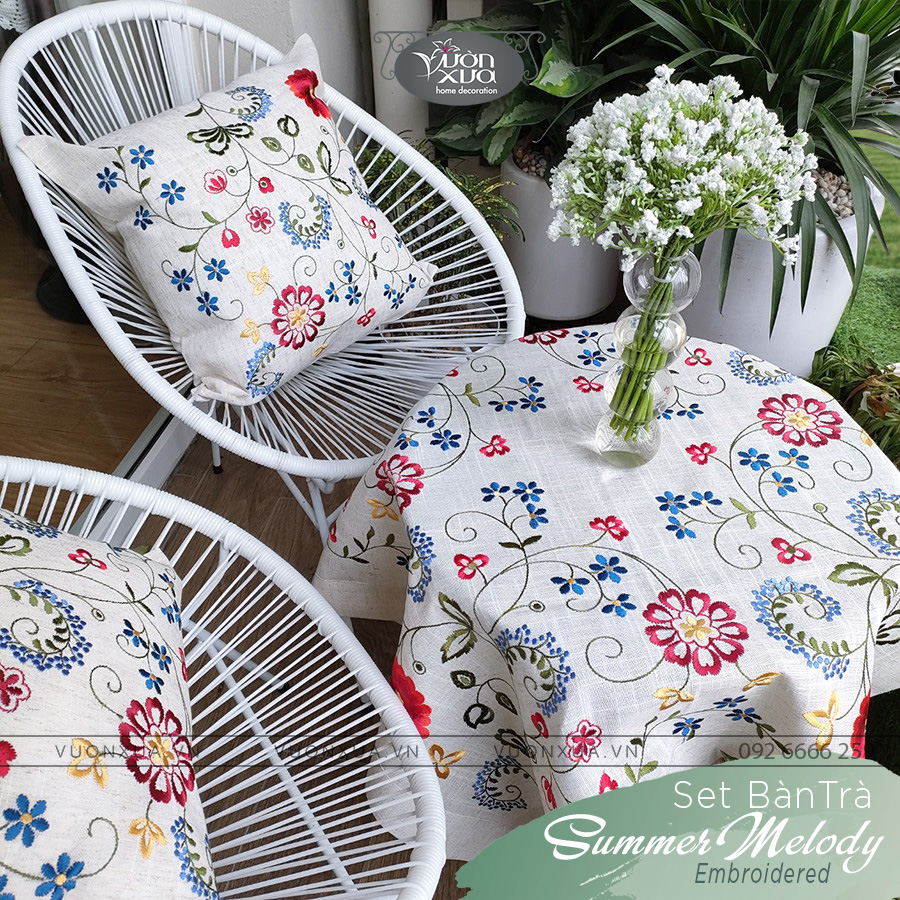 Vỏ gối sofa VƯỜN XƯA thêu Bông Hoa Mẫu Đơn Đỏ Ngày Tết KBSM