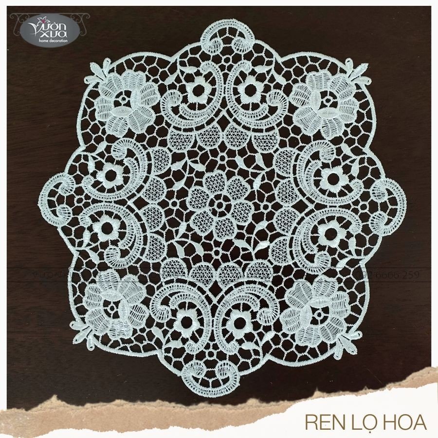 Khăn lót lọ hoa ren chỉ màu trắng cánh hoa phong cách Châu Âu 30cm, KRLH-B