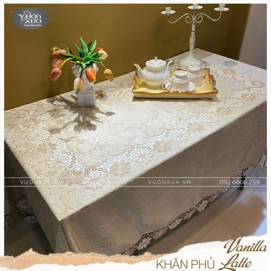 Khăn trải bàn màu be phong cách Châu Âu sang trọng, KBVL- CN