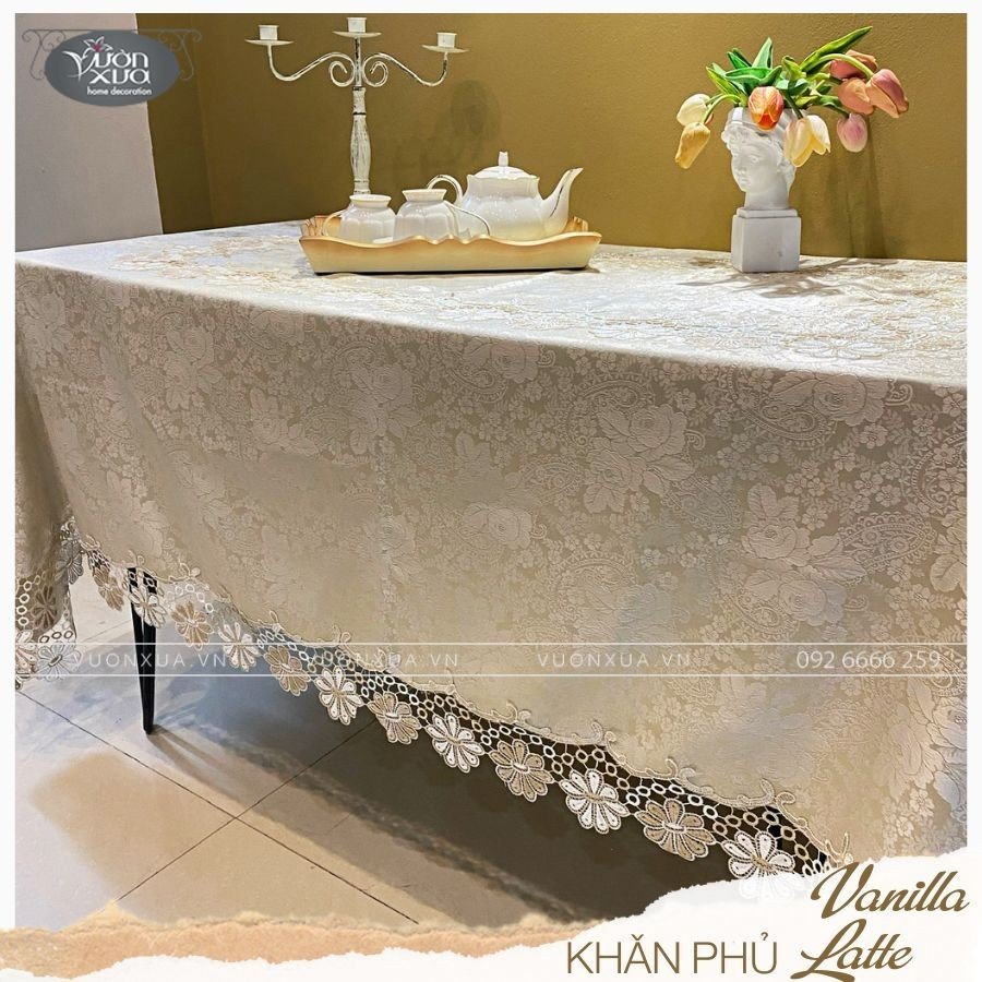 Khăn trải bàn màu be phong cách Châu Âu sang trọng, KBVL- CN