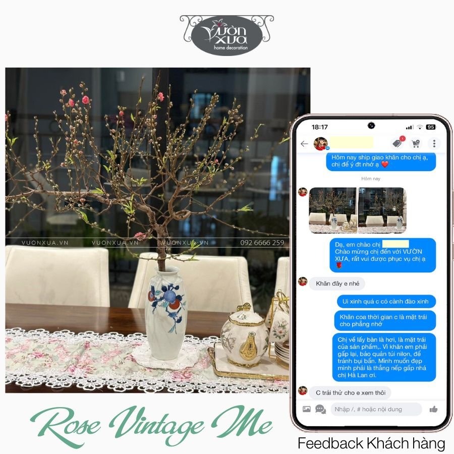 Khăn trải bàn VƯỜN XƯA Hoa Hồng Vintage đẹp thanh lịch Table runner KBRVM