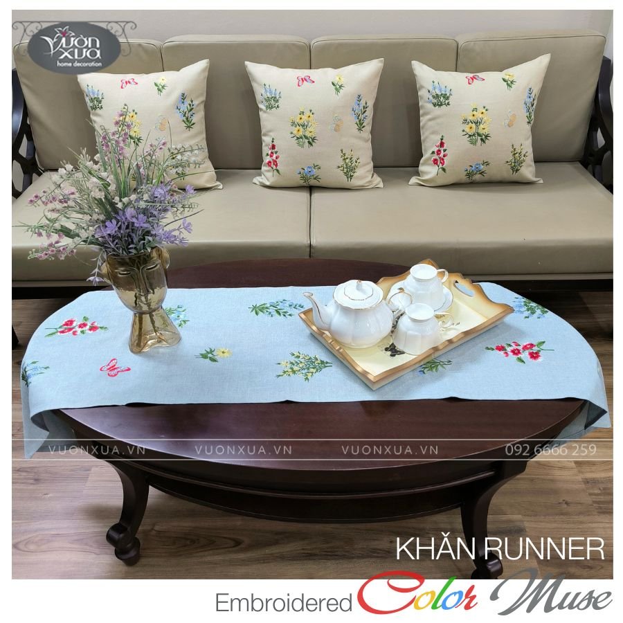 Khăn trải bàn Decor VƯỜN XƯA thêu Hoa Cỏ Bốn Mùa đẹp độc đáo KBCM