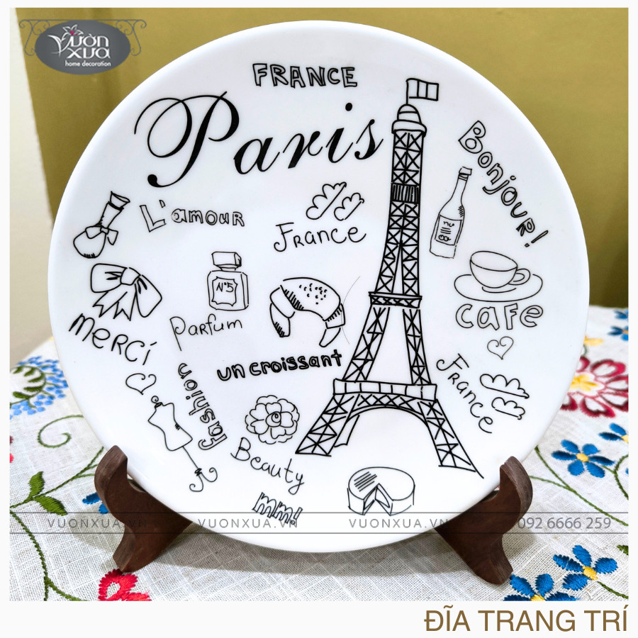 Đĩa sứ trang trí phong cách Châu Âu, đường kính 20cm