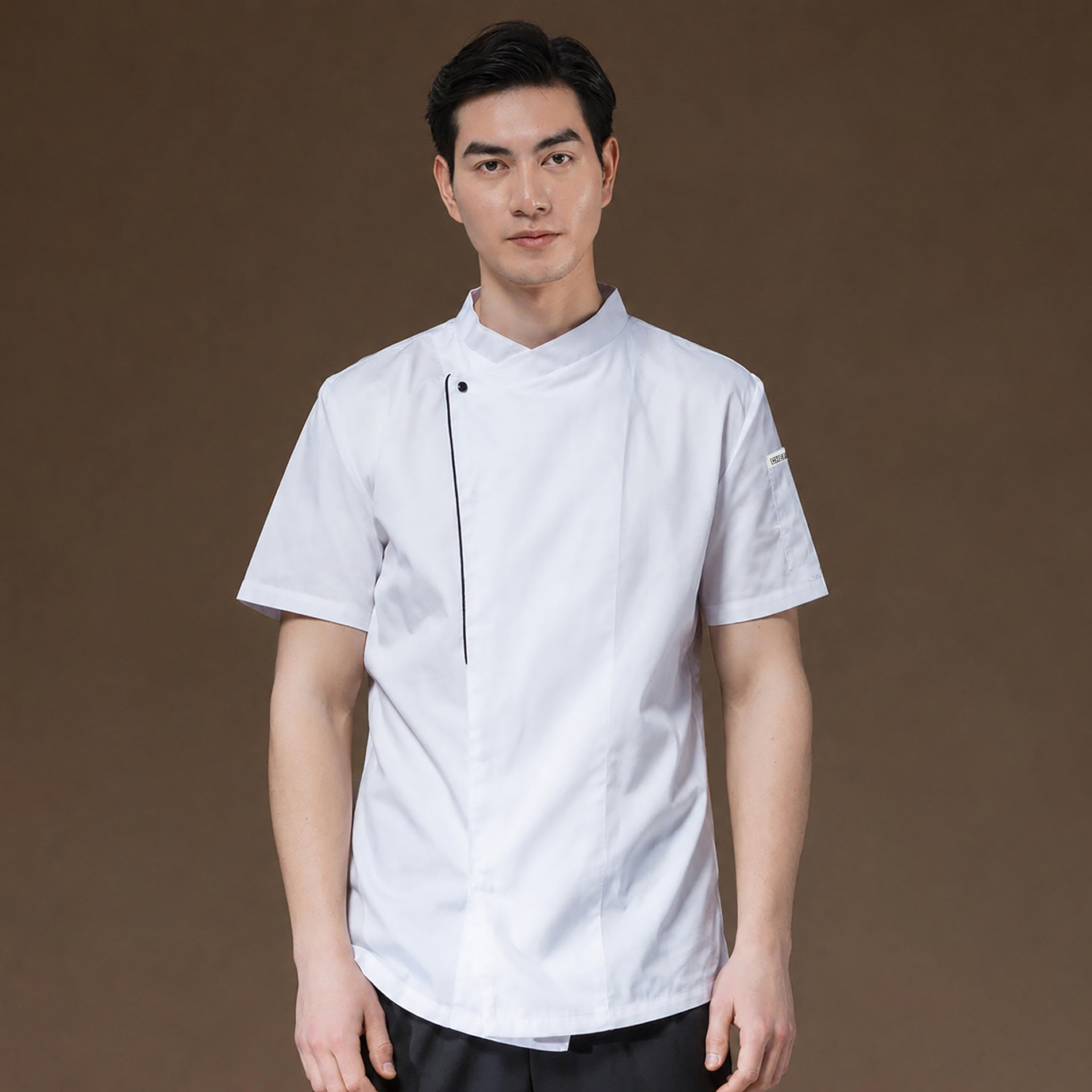 [AN4] Áo Bếp ngắn tay, cổ chéo phối viền cúc bấm - CHEF X Kitchen Uniform