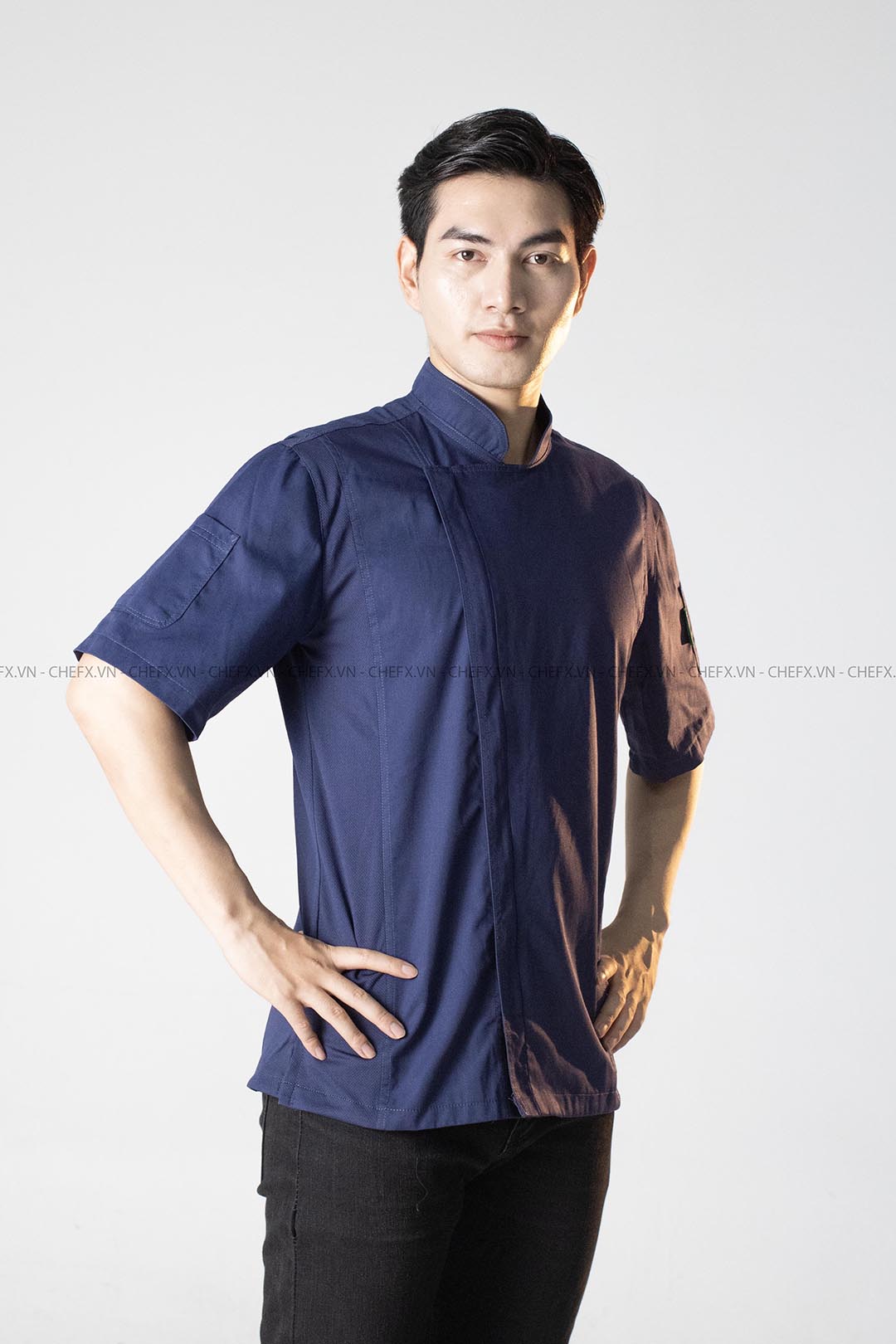 [CHEFX1] ÁO BẾP NGẮN TAY MÀU NAVI CÓ PHỐI LƯỚI - CHEFX1 SHORT SLEEVE CHEF JACKET WITH MESH DETAIL